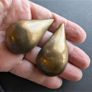 Vtg Jay Feinberg Strongwater MASSIVE Modernist Brass Teardrop Clip On Earrings